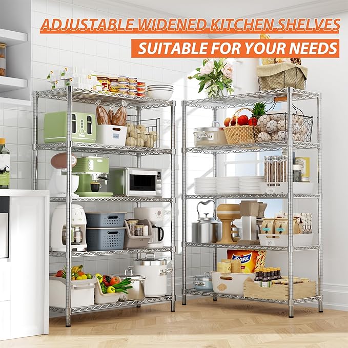 Storage Shelves Heavy Duty, 2 PCS 36" L x 14" W x 72" H Garage Wire Shelving Unit Loads 1750LBS, 5-Tier Adjustable Metal Industrial Utility Shelf Rack for Kitchen, Laundry Room, Warehouse, Basement