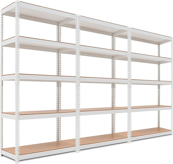 HOMEDANT 5 Tier Storage Shelves Adjustable Laminated Boltless Garage Metal Shelving Unit Heavy Duty Utility Rack Shelf Warehouse Pantry Closet Kitchen (3, (M) 35.9" W, White)