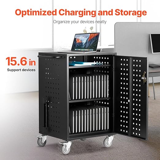 VEVOR Charging Cart, 32 Device Mobile Charging Station, Up to 15.6 in Screen Size, Office and Classroom Mobile Charging Cart, for Chromebook, Tablet and Laptop
