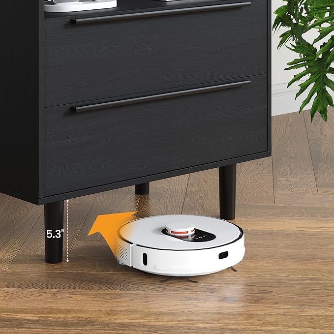 Set of 2 Modern Black Nightstands with Hidden Charging Station, USB Ports, Cable Hole, Tray Top & 2 Drawers – 24" Bedside Tables for Bedroom, Apartment