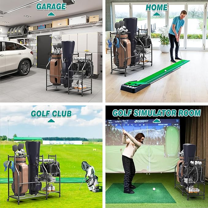 EVERHANGER Golf Bag Storage Organizer, Freestanding Golf Bag Holder Stand, Heavy Duty Golf Storage Rack for Garage, Club