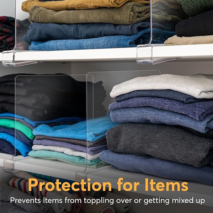 8 Pack Acrylic Shelf Dividers for Closet Organization 11x7.9 Inch – Clear Closet Shelf Separators for Purses, Clothes & Sweater Storage – Vertical Bookshelf Dividers for Bedroom, Office & Kitchen