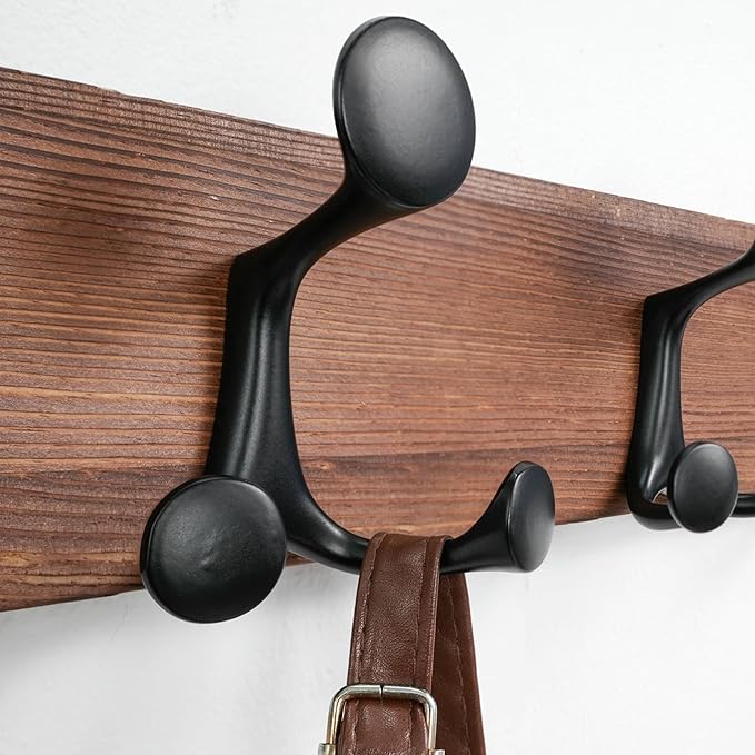 SKOLOO 30-Inch Wood Coat Rack Wall Mount with 5 Triple Hooks - Ideal for Family Entrances, Classrooms, and Pet Supplies Storage - Perfect Coat Hooks for Wall,Charred Golden Brown