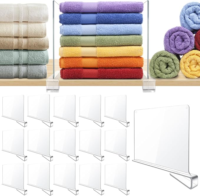 16 Pack Clear Acrylic Shelf Dividers for Closet Shelf Organizer of Bedroom Kitchen Office Bathroom Organizer for Clothes Books Hats and Handbags
