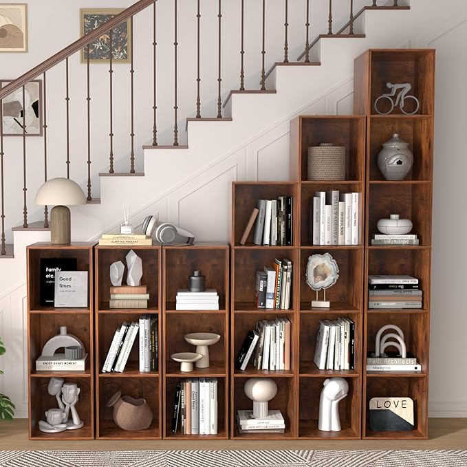 4 Cube Storage Organizer, 4 Tier Cube Bookcase Freestanding Storage Display Organizer for Home Office, Four Cubes Open Shelf Bookshelf(Retro Brown, 4 Cube)