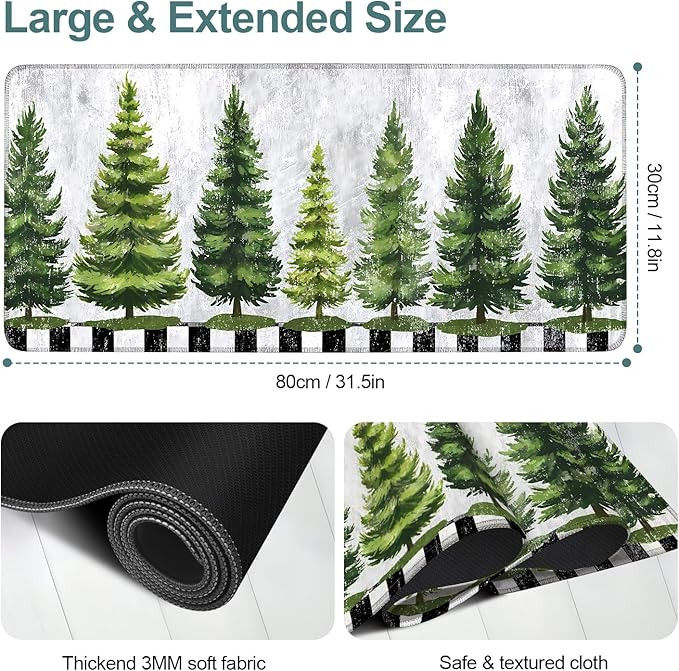 Christmas Tree Gaming Mouse Pad 31.5"x11.8"Desk Mat Anti-Slip Rubber Base & Durable Stitched Edges for Gamers Smooth Mouse Writing Surface for Desk Office/Home