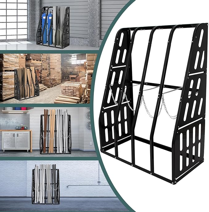 Vertical Bar Rack 1500 LB Capacity, 4 Bays Storage Rack 47" W x 24" D x 60" H, Long Parts Metal Rack, Lumber Conduit Pipe Storage Rack for Garage Storage, Black