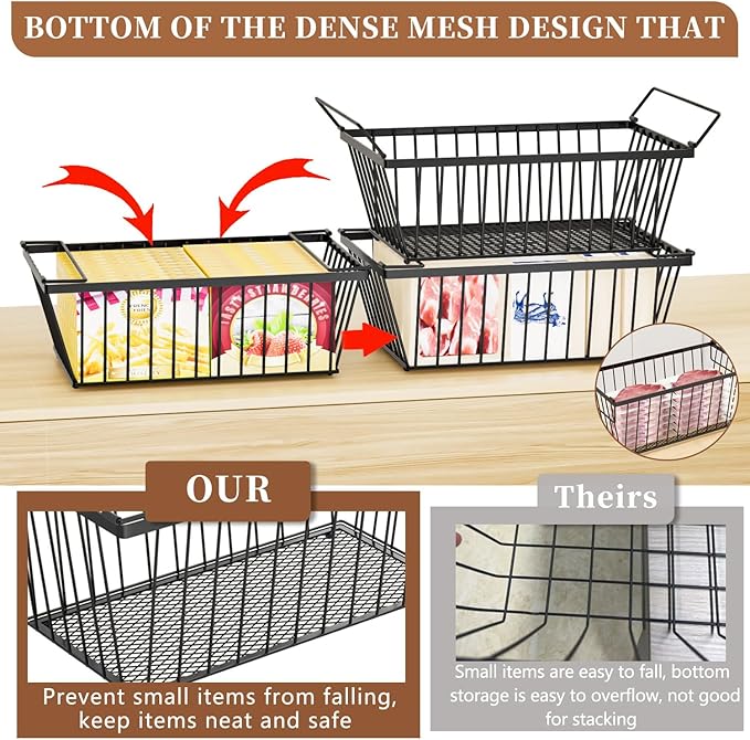 Freezer Organizer Bins ，Enhanced Leak-Proof Bottom，4 Pack Stackable Deep Freezer Organizer Bins for 5 Cu.FT Small Chest Freezer，Easy Get Bottom Foods without Digging（for 5 Cu.Ft