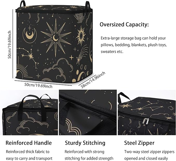 Large Comforter Storage Bag with Zipper,Closet Organizer for Clothes,Blankets,Quilts,Pillows,Fabric Storage Bags with Portable Handles 95L(2-Pack)