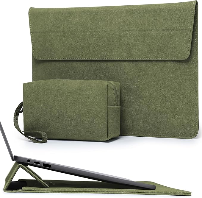HYZUO 13 Inch Laptop Sleeve with Stand Feature for MacBook Air 13 M4 M3 M2 M1 2025-2018, MacBook Pro 13 M2 M1, 13" iPad Pro/Air, Surface Pro, with Carry Bag, Olive Green