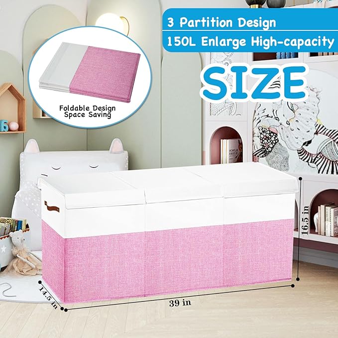 Large Toy Box Chest,Toy Storage Organizer,Storage Bins with Lids,Stuffed Animal Storage,Toy Bins for Kids,Toddlers,Baby,Girls,Nursery,Living room,playroom(Pink)
