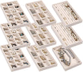 Frebeauty Jewelry Organizer Tray,Stackable Velvet Jewelry Trays,Drawer Inserts Earring Organizer For Women Jewelry Storage Display Case for Rings Stud Necklaces,Set of 9(Beige)