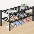 Smiry Bamboo Shoe Rack for Closet, 2 Tier Wooden Stackable Shoe Organizer, Free Standing Shoes Storage Shelf for Entryway, Front Door Entrance, Black