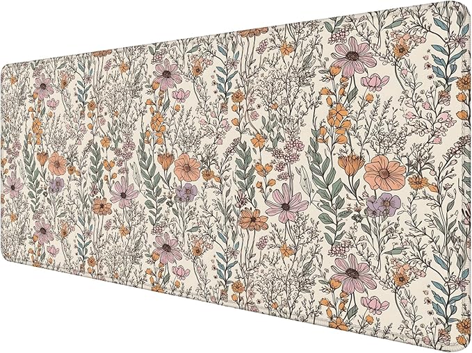 Vintage Rustic Wildflower Floral Large Mouse Pad 31.5x15.7inch, Retro Cottagecore Botanical Flower Large Extended Computer Desk Mat Mousepad for Keyboard and Mouse, Floral Desk Accessories