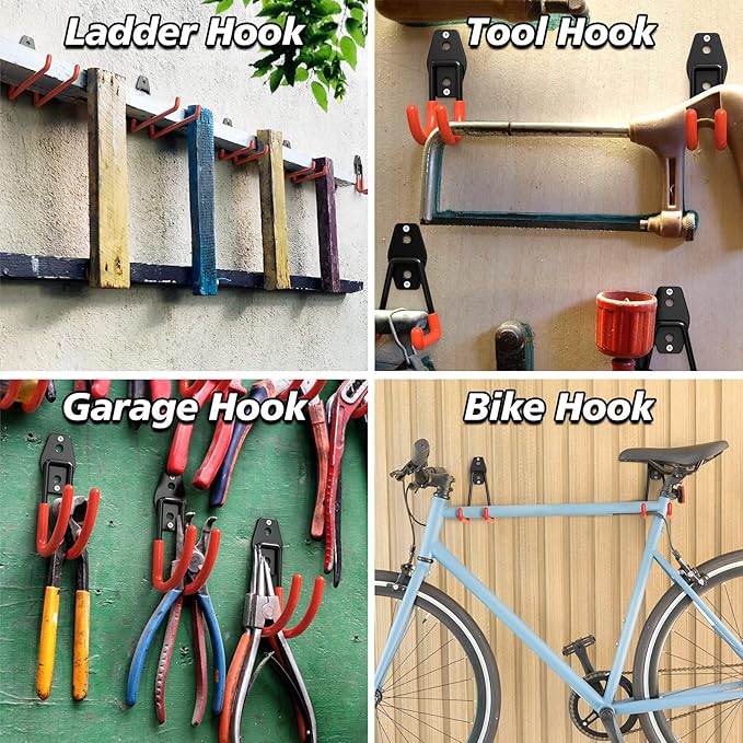 40 Pack Heavy Duty Garage Hooks,Solid Steel Wall Mount Hangers,with Anti-Slip Coating,for Hanging and Organising Ladder,Bike,Ropes,Broom,Garden,Yard and Power Tools