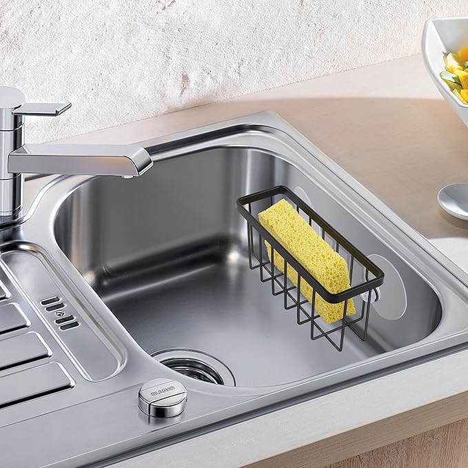 Sponge Holder for Kitchen Sink Suction,Stainless Steel Sponge Holder for Sponges, Scrubbers, Soap, Kitchen, Bathroom, Black