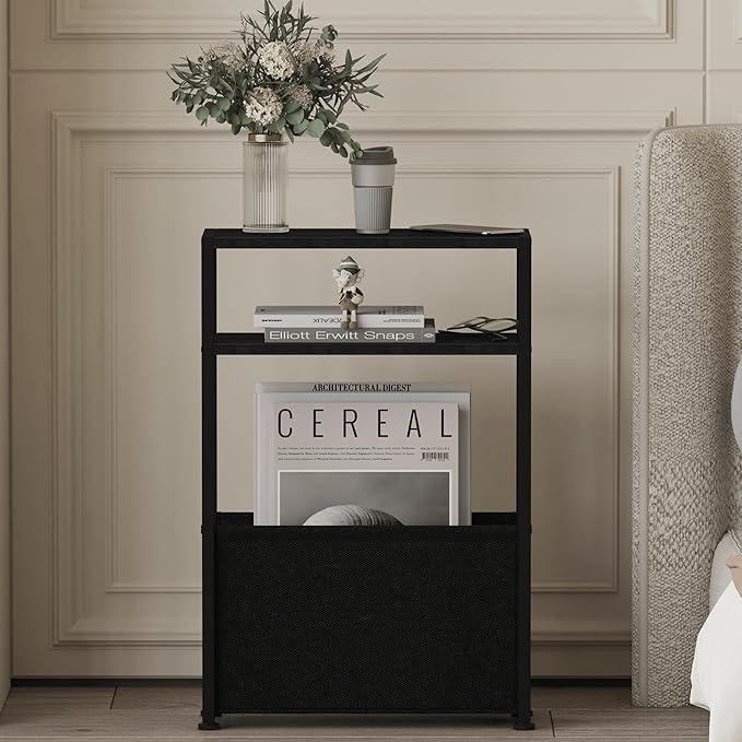 Narrow Side Table, Slim Side Table with Magazine Rack, Bathroom Table for Small Spaces, Narrow Bedside Table for Living Room, Bedroom