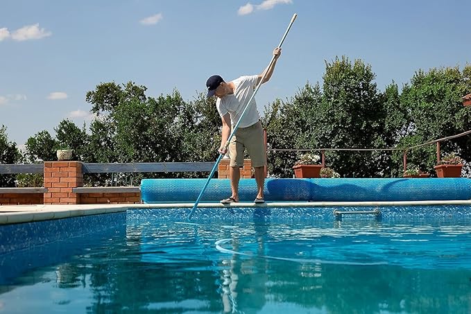 POOLWHALE Premium 15 Foot Telescopic Swimming Pool Pole, Adjustable 3 Piece Extendable Pool Cleaning Pole, Blue Anodized Aluminum - for Skimmer Nets, Vacuum Heads and Brushes