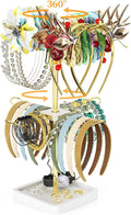 Rotatable Headband Organizer, 2 Tier Head Tie Holder, Hair Hoop Display Stand, Wooden Head Band Storage with 8 Metal Brackets, Scrunchie Rack for Bracelet, Jewelry, Claw Clip (White)