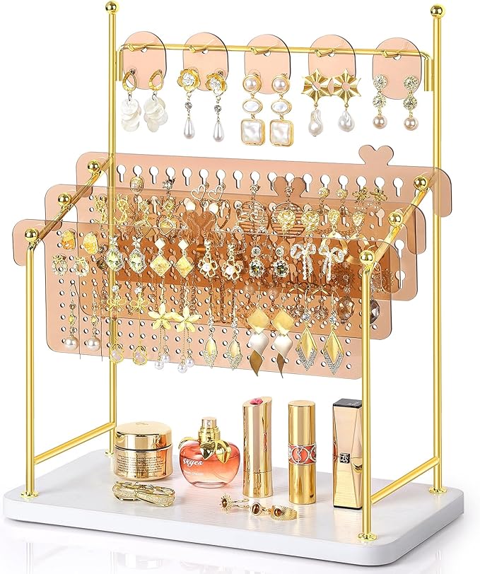 Earring Organizer, Earring Holder Display Stand with 3 Earring Storage Pegboards 568 Holes, Jewelry Organizer with Hook Rack for Stud Earrings Necklace, Acrylic Large Jewlery Hanger Towers for Women