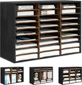 Literature Organizer 27 Slots Wooden Mailboxes for Classroom Office Mail Organizer Countertop Vertical File Sorter with Adjustable Shelves Heavy Duty Office Mailbox Cubbies, Black/Rustic Brown