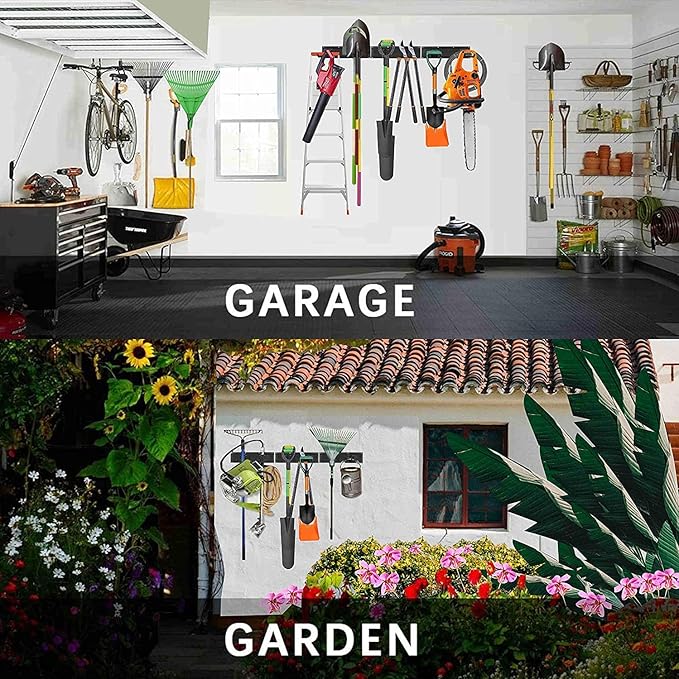 Tool Storage Rack, 48 Inch Heavy Duty Garage Wall Organzier, 13Pcs Adjustable Garden Tool Organizer for Garage Storage Organization Yard Shed Tool Organizer