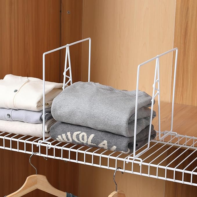 Wire Shelf Dividers - White Closet Organization & Storage Organizer - No Tool Shelf Divider for Wire Shelves - Metal Shelf Accessories – for 12“ Deep Wire Shelves – Tall 12” Height – 20 Pack