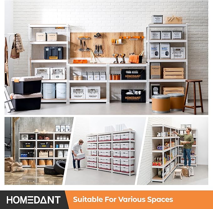 HOMEDANT 5 Tier Storage Shelves Adjustable Laminated Boltless Garage Metal Shelving Unit Heavy Duty Utility Rack Shelf Warehouse Pantry Closet Kitchen (4, (M) 35.9" W, White)