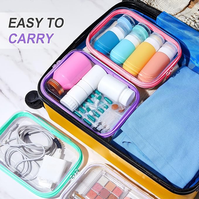 Sanwuta 6 Pcs Clear Hard Zipper Case Hard Plastic Zipper Pouches Transparent Makeup Bag Pencil Pouches for Travel Snacks Christmas Trinket Storage Organizer Box(Colorful,7.09 x 5.12 x 2 Inch)
