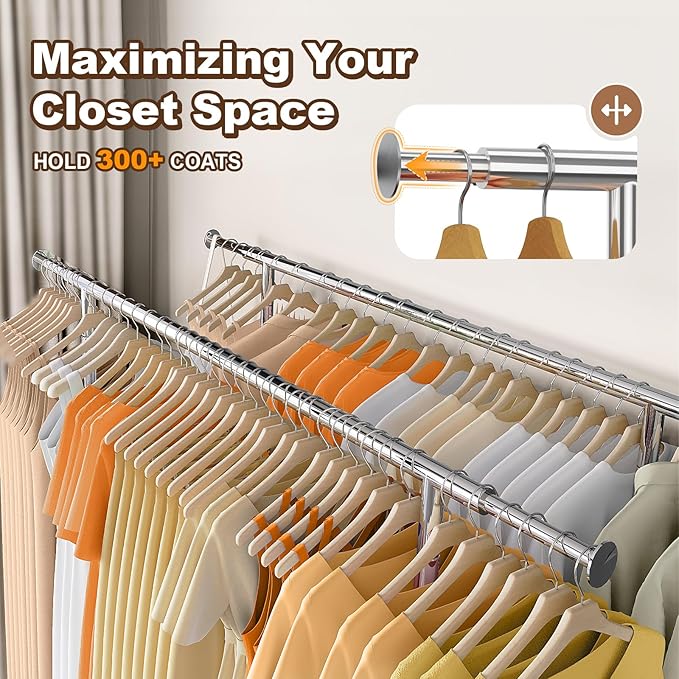 HOKEEPER 600 lbs Commercial Clothing Garment Rack with Shelves Clothing Racks on Wheels Rolling Closet Clothes Rack Heavy Duty Portable Collapsible Adjustable, Chrome Finish