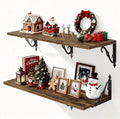 Deep Floating Shelves for Wall, 32"W x 12"D Wall Shelves, 12 Inch Deep Floating Shelf with Bracket, 32 Inch Floating Shelf Set of 2, Rustic Shelves for Living Room, Bathroom and Kitchen, Rustic Brown