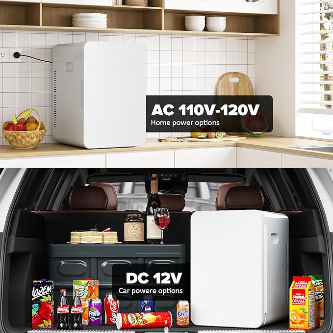 22L/30Cans Mini Fridge for Bedroom, 12v DC Portable Cooler & Warmer, Mini Refrigerator with Glass Front, for Car Office Desk & Dorm Food Beverage Skincare Makeup (White)