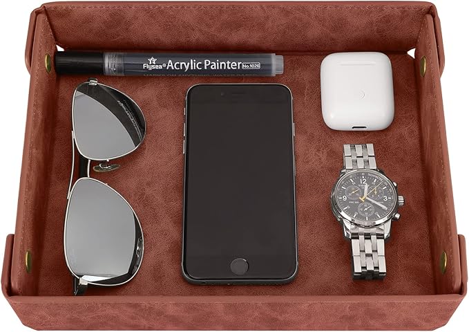 CASIRENA Father's Day Gifts Faux Leather Valet Tray Organizer for Men - Catch-All Tray for Entryway Table Key, Wallet, Watch, Coin Change, Phone, Dresser EDC Dump Jewelry, Bedside Nightstand Desk-top