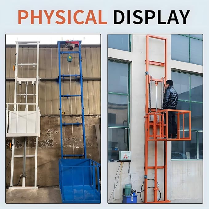 1Ton/2200Lbs Load Capacity Electric Lift Platform Table,36FT Lifting Height Hydraulic Lifting Rail Hoist,Wall Mounted Factory Warehouse Home Space Dedicated Freight Elevator