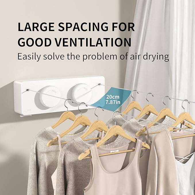JOOM Retractable Clothesline Indoor Outdoor Clothes Line - Heavy Duty Clothes Drying Laundry Line - Wall Mounted Drying Rack - Air Dry Clothing Lock to Prevent Sagging (Two line,White)