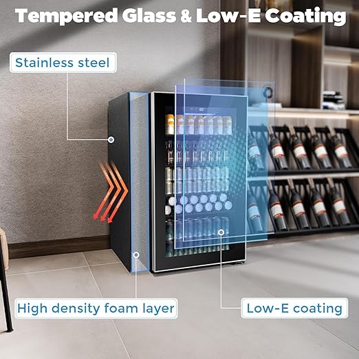 COWSAR Mini Fridge Cooler, 130 Can Beverage Refrigerator with Glass Door, ETL Approved Wine Fridge with Digital Temperature Control, LED Light, Reversible Door for Home, Office, Bar - 3.2 Cu.Ft
