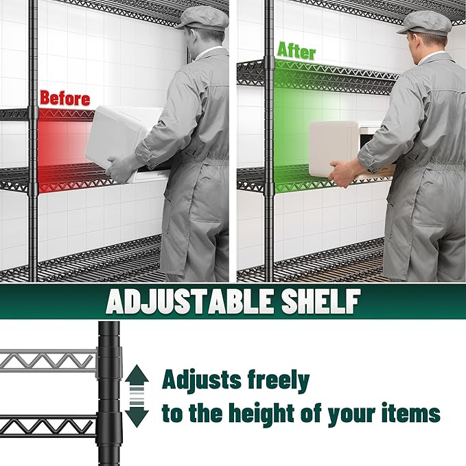 2500 LBS Storage Shelves 68.1"W Wire Shelving Unit, Garage Shelving Heavy Duty, Adjustable Metal Shelving for Garage, Pantry, Kitchen, Basement, Warehouse, Business 68.1"W x 20.9"D x 70.9"H