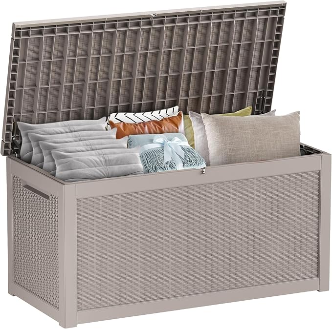 261 Gallon Outdoor Storage Box - Waterproof Patio Furniture, Garden Tools, Cushions, Pool Accessories Outside Storage Resin Box,Grey