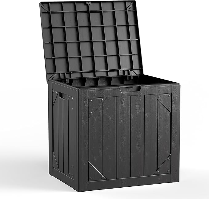 Outdoor Storage Box, 30 Gallon Deck Box Outdoor Storage Bench Outside Waterproof Resin Storage Bench, Lockable Patio Cushions, Garden Tools Storage For Furniture, UV Resistant(Black)