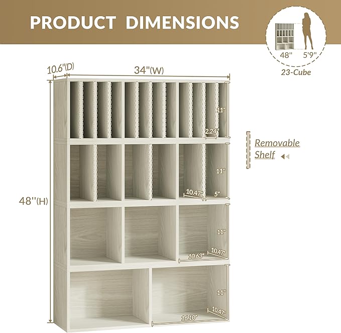 IOTXY DIY Modular Cube Bookcase - CubeXY Customizable Stackable Expandable Combination Set, 23-Cube Open Bookshelf for Books, Fabric Storage Bin, and Vinyl Record Organizer, Oak
