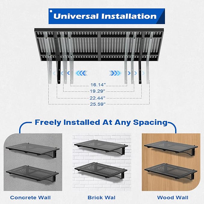 EROMMY 2-Pack 2x3ft Garage Shelving with 500lbs Capacity, Shelving Wall Mounted Metal Floating Storage System-Garage Shelves Heavy Duty with 6 Hooks for Basement Organization