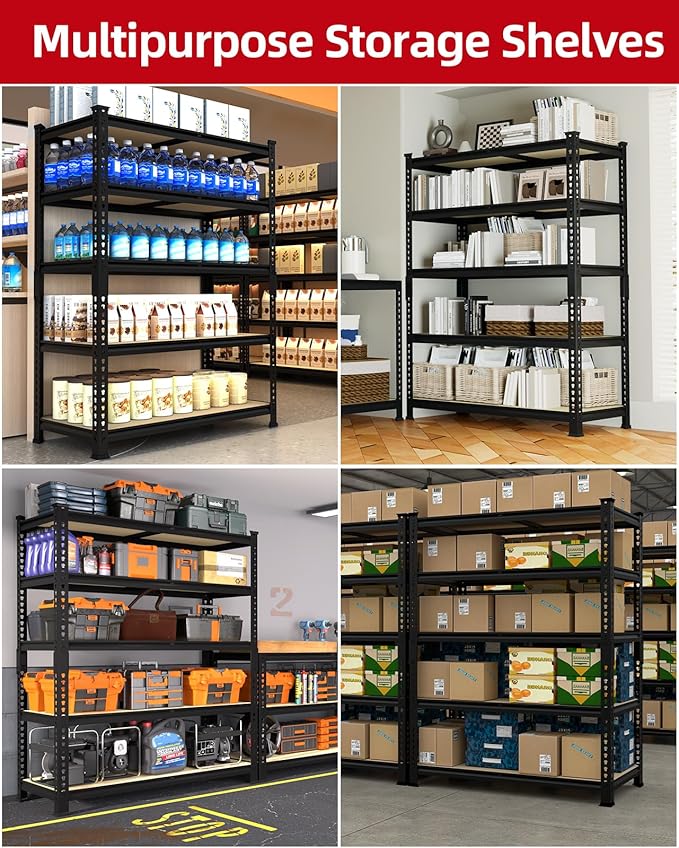 PrimeZone 36" x 16" x 72" Heavy Duty Storage Shelves - 5 Tier Adjustable Garage Storage Shelving, Metal Storage Utility Rack Shelf Unit for Warehouse Pantry Closet Kitchen, Black, 3 Pack