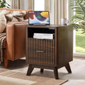 Fluted Nightstand - 24" Modern Bedside Table w/ 2 Drawers, Wood Bed Side End Table with Open Shelf, Night Stand with Storage Drawer, Curved Design Night Stands for Bedroom Living Room (Walnut)