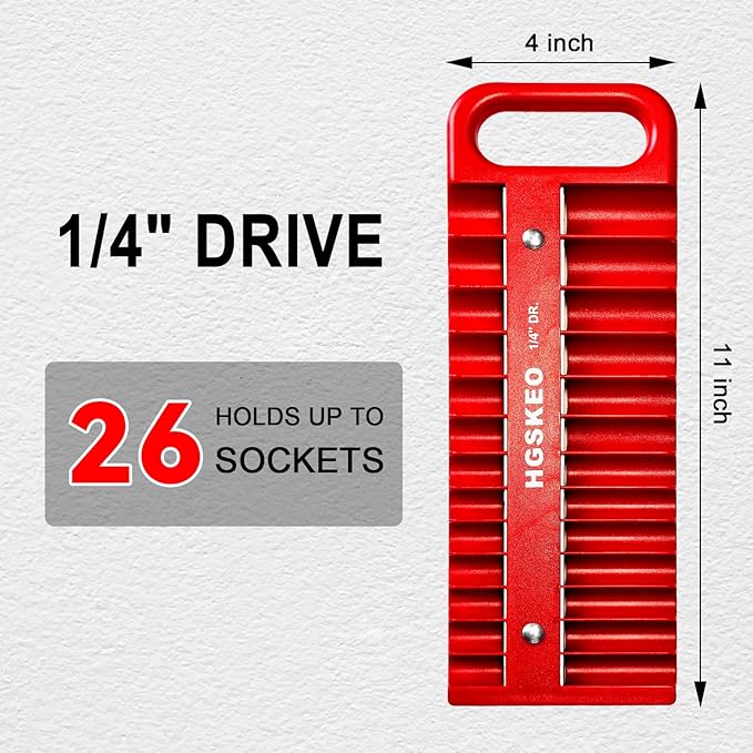 Magnetic Socket Holder Set with Handle, Portable Socket Organizer, Heavy Duty Socket Racks 1/4" Drive Holders Hold 26 standard Sockets for Tool Box(Red, 1/4" Drive)