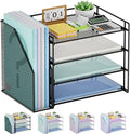 Marbrasse Desk Organizer and Accessories，4-Tier Paper Letter Tray Organizer with File Holder，Desk Accessories & Workspace Desktop Organizers for School Home Office Supplies (Black)