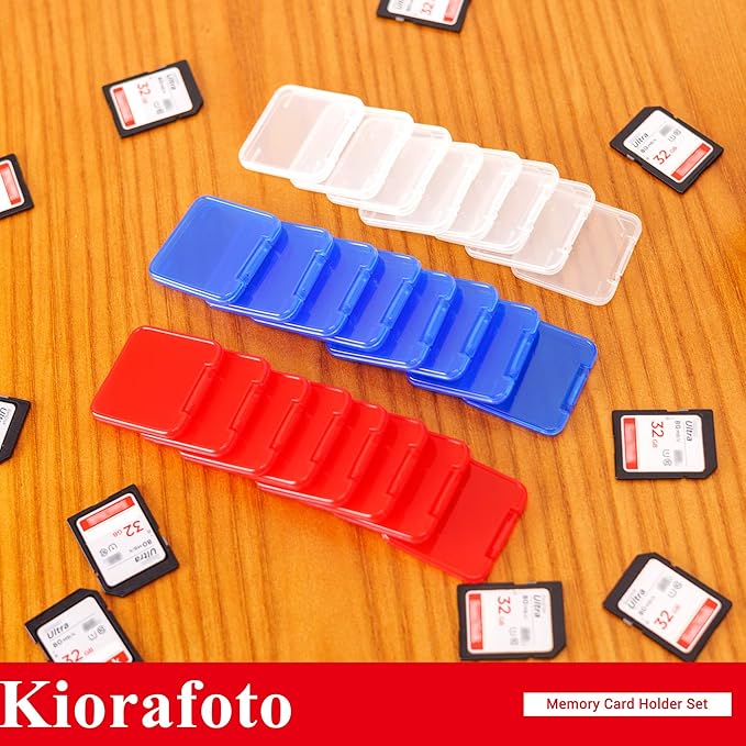 Kiorafoto 24 PCS Multi-Color Clear Plastic SD Card Case Holder for 24 SD SDXC SDHC Cards, Transparent Standard Memory Card Case Jewelery Box Storage Organizer with Labels