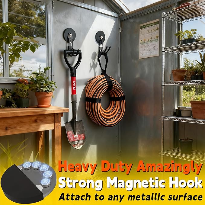 ULIBERMAGNET New Upgraded Extra Large Magnetic Hooks,2 Pack Heavy Duty Ultimate Magnetic Hooks for Metal Cabinet,Pegboard,Garage Shelve,Tool Shed,RV,Shipping Containers (Black/3.46inch)