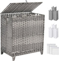 Laundry Hamper with Lid, 190L Large Laundry Basket 3 Section with 6 Removable Liner Bags & 3 Mesh Laundry Bags, Handwoven Rattan Clothes Hamper with Heightened Feet, No Install Needed, Grey