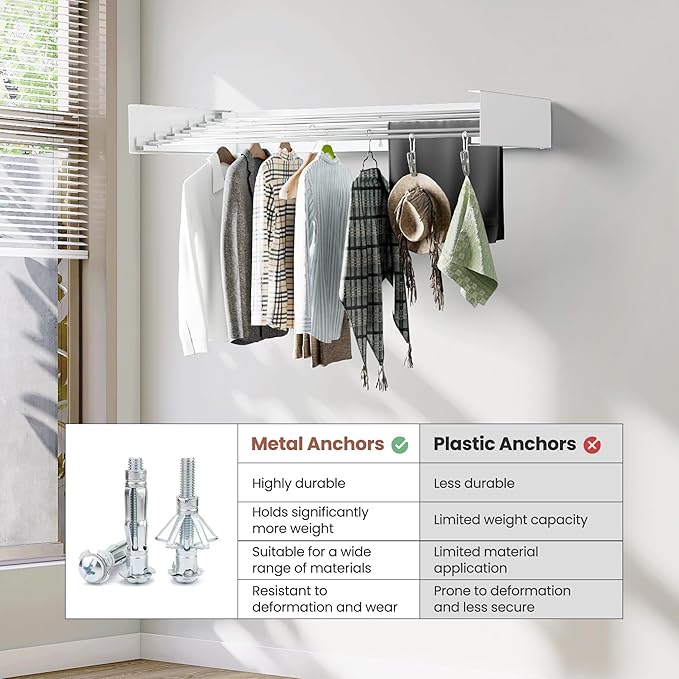 Wall-Mounted Clothes Drying Rack – Foldable Laundry Drying Rack, Space-Saving Wall Mounted Clothes Rack, Tri-Fold Wall Mounted Drying Rack for Laundry Room