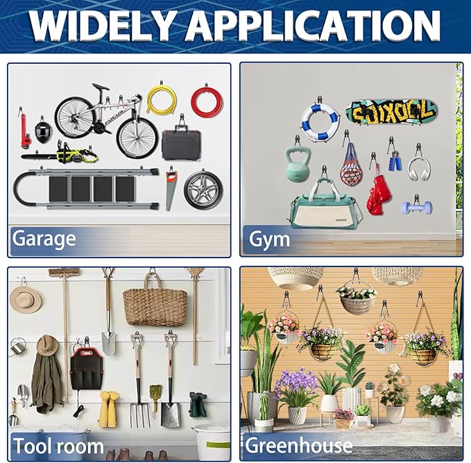 3-H Garage Wall Hooks 20 Pack, Garage Hooks Heavy Duty with Extra Welding Spots, Garage Organizer for Garden, Lawn, Chairs, Ladders, Weed Eater, Shovel(Gray)
